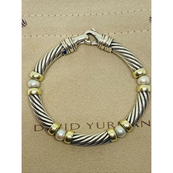 David Yurman Metro Pearl 925 14K Bracelet 7mm pearl  6.75 - Picture 7 of 11